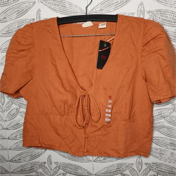 Levi's Louisa Top Puff Sleeve Crop Peasant Orange New - Picture 1 of 5
